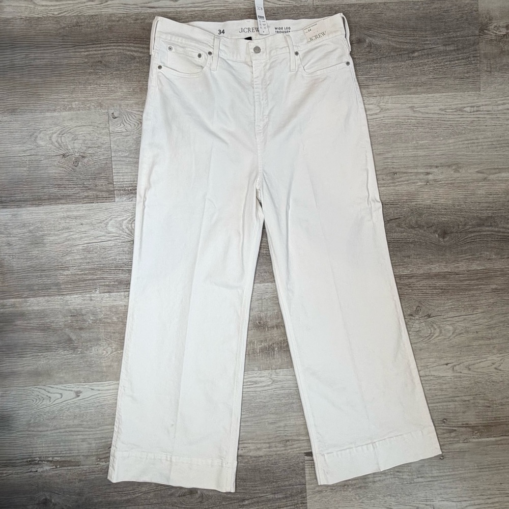 J. Crew White Wide-Leg Denim Trousers in White Women’s size 18 High Waisted